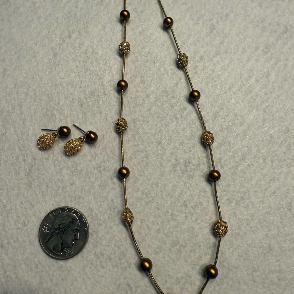 Elegant Gold and Brown Beaded Necklace and Earring Set